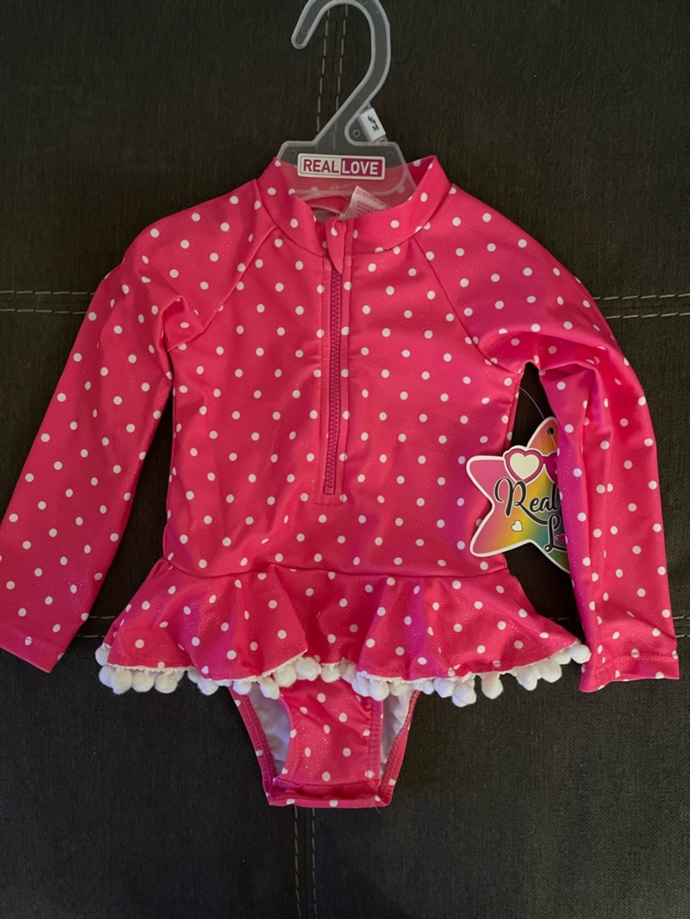 Girls' Pink Polka Dot Long-Sleeve One-Piece Swimsuit